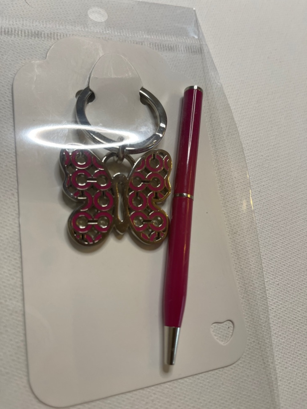 Coach Pink Butterfly Keychain and Pink Coach Pen with Silver Accents - Picture 7 of 7